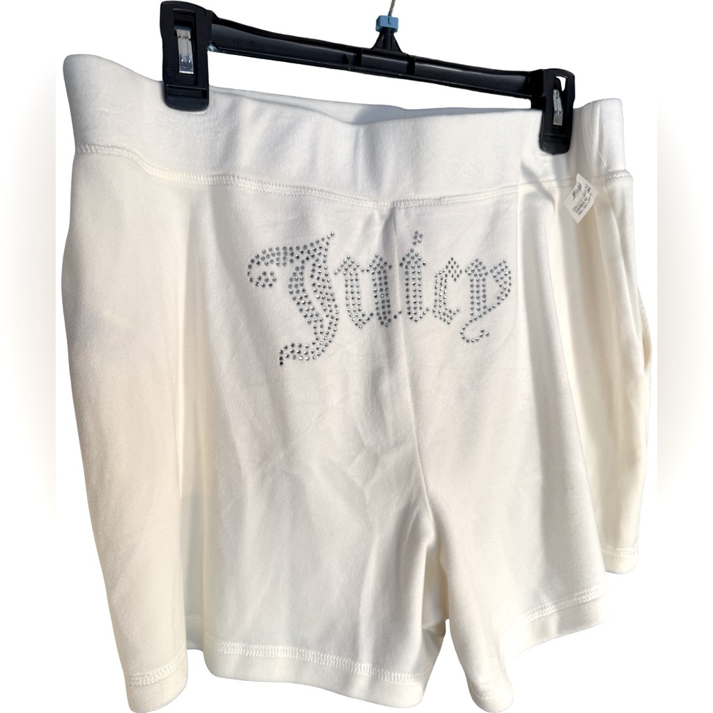 Juicy Couture NWT Sz L White Cream Velour Zipper Hoodie & Shorts Set (0664) - Picture 3 of 7